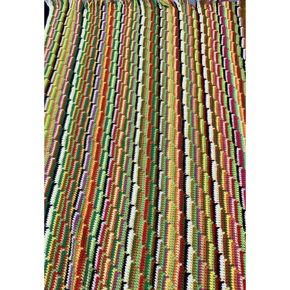 VINTAGE AFGHAN THROW BLANKET RUG 1970s RETRO MULTI-COLOR 62x44 - Picture 9 of 9